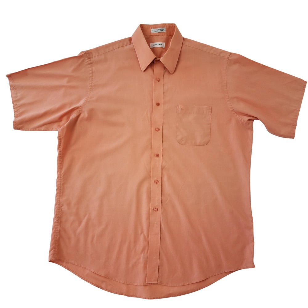 Pierre Cardin Mens Peach Short Sleeve Button Down Dress Shirt Size 17 34/35